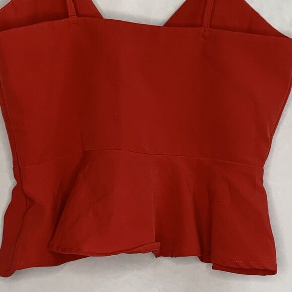 Missguided Top Womens 0 Red Cropped Flutter Waist Spaghetti Straps Side Zipper - Picture 6 of 10